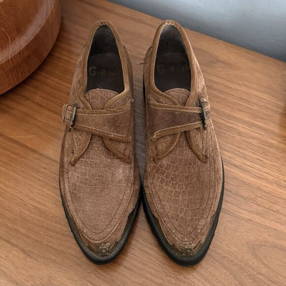 Vtg 80s Giorgio Brutini G-Rock Suede Crocodile Embossed Monk Strap Loafers main image 12